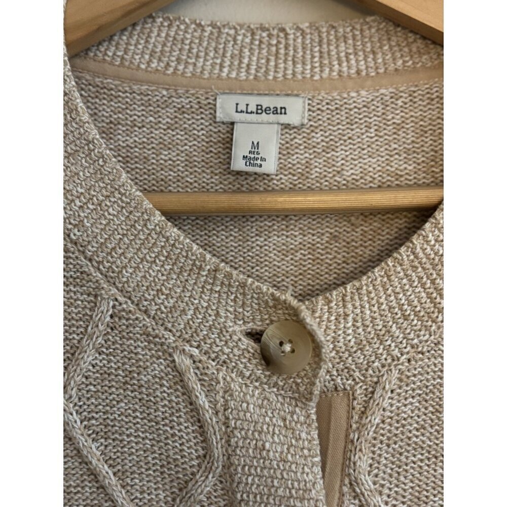 LL Bean Womens Stitchworks Cardigan Sweater Chunky Knit Button Up Khaki Size M - Picture 3 of 10